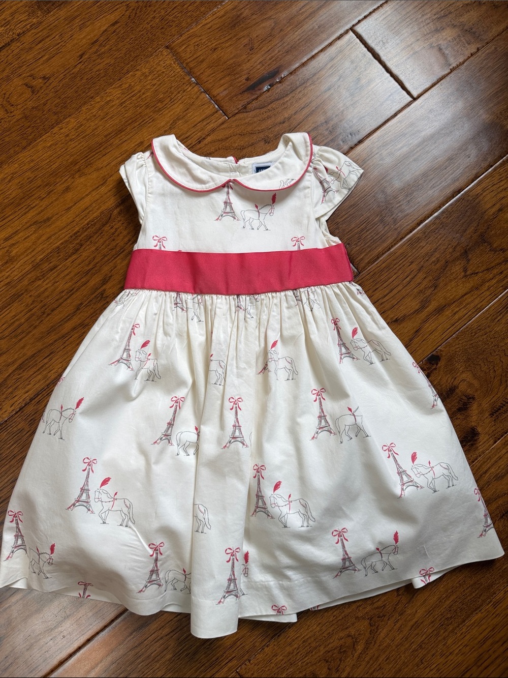 Girls Cream Dress with Pink Accents